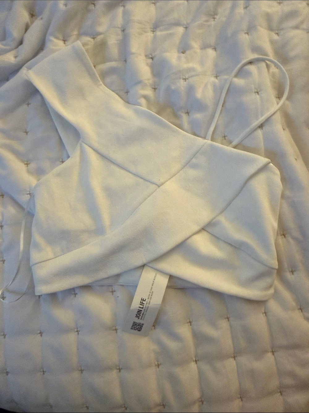 Zara White Asymmetric Cross-Front Crop Top